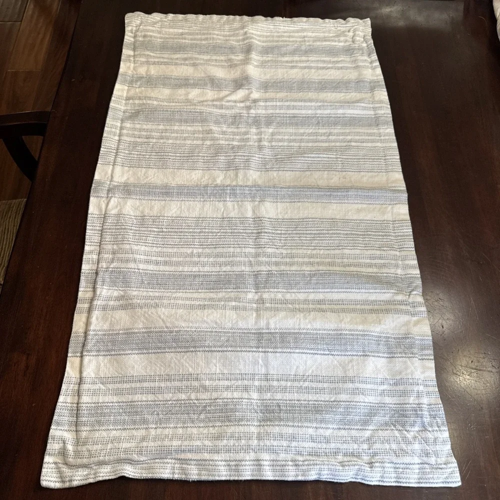 Pottery Barn Hawthorn KING Size Pillow Sham Blue & White Woven Stripe Cotton